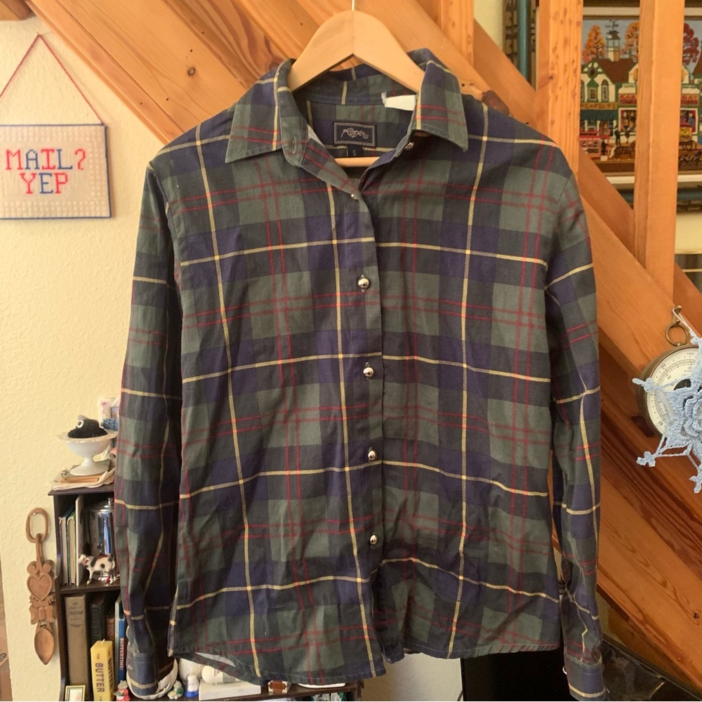 Vintage Roper Shirt plaid silver buttons size small